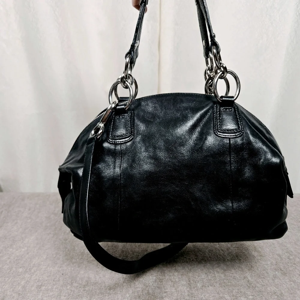 COACH #F22304 Kristen Black Leather Double-Zip Satchel Shoulder Bag